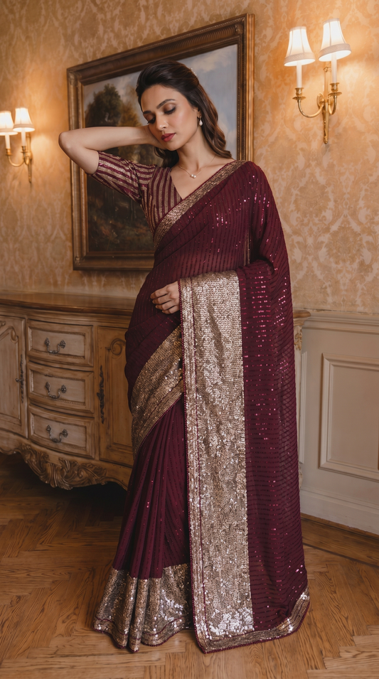 Maroon Georgette Saree