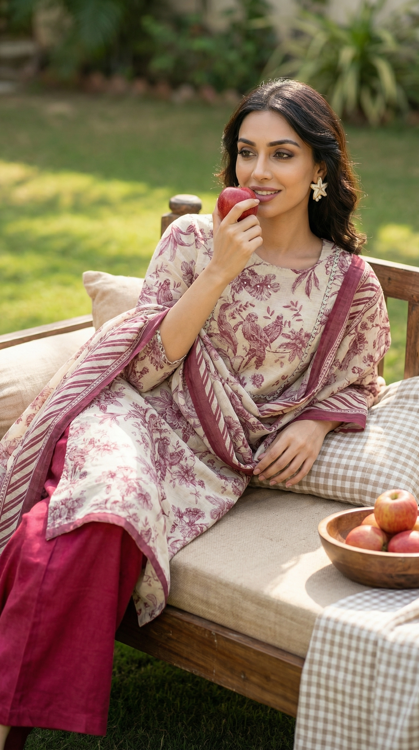 Resham Embroidery Red Chanderi Stitched Suit Set