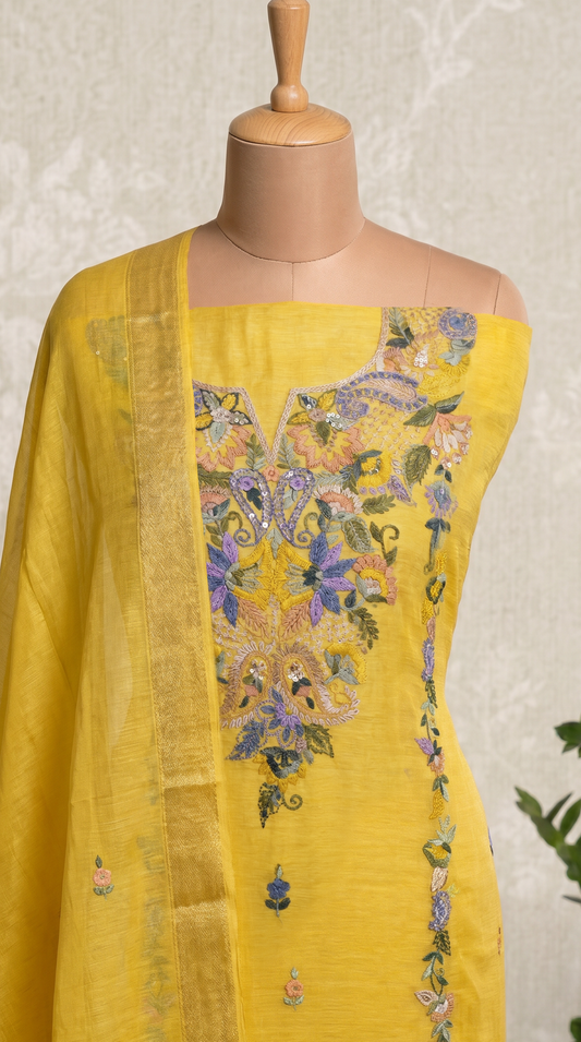 Yellow Linen Unstitched Salwar Suit Piece