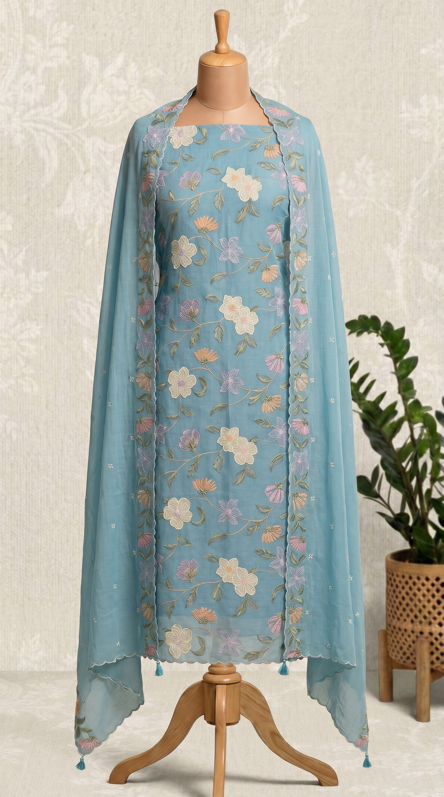 Slate Blue Unstitched Salwar Suit Piece