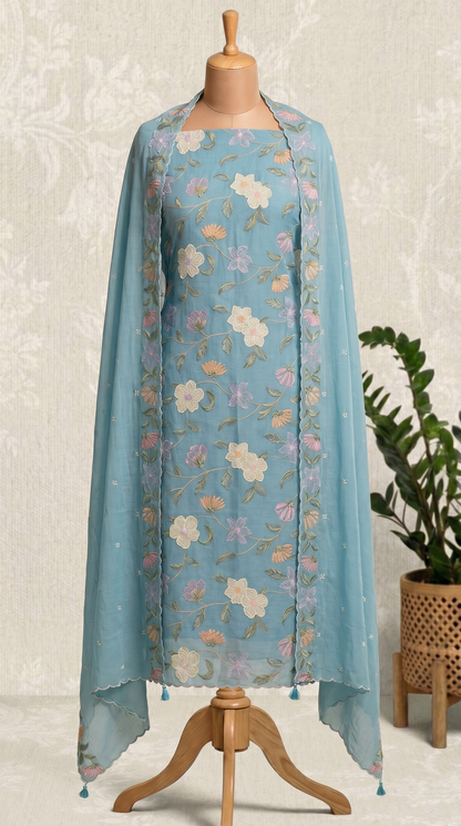 Slate Blue Unstitched Salwar Suit Piece