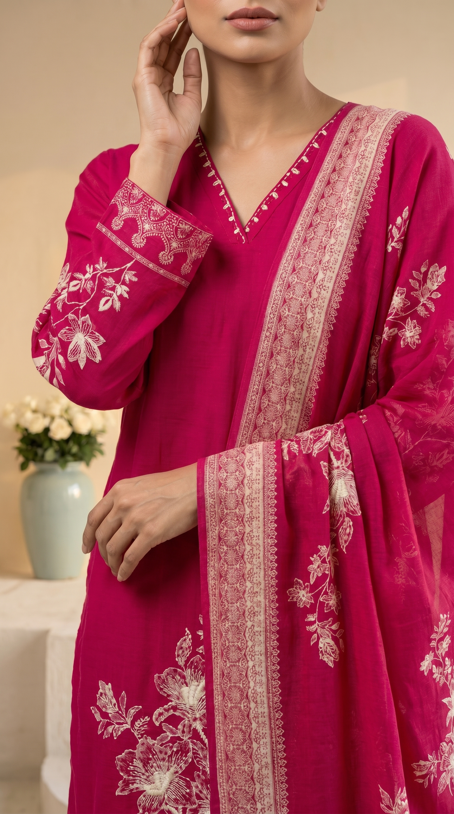 Magenta Colour Three Piece Suit Set