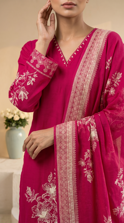 Magenta Colour Three Piece Suit Set