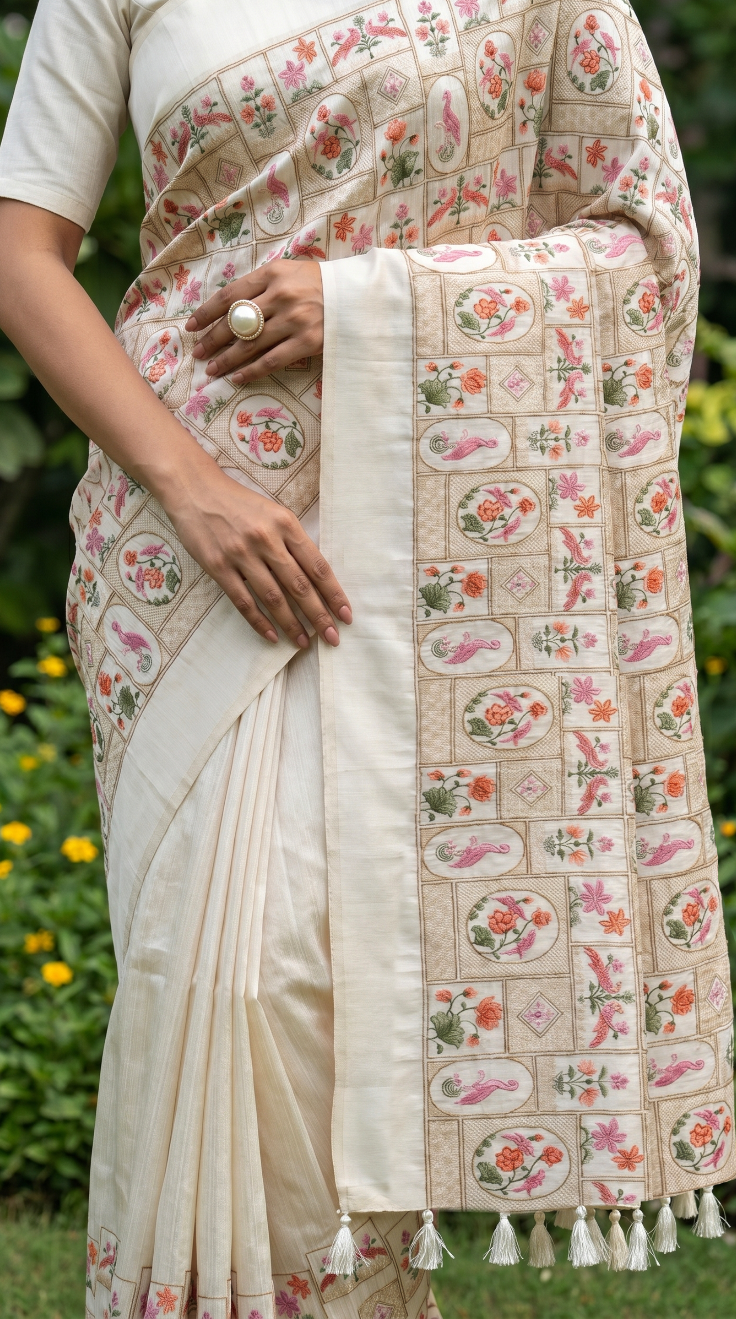 Threadwork Ivory Saree