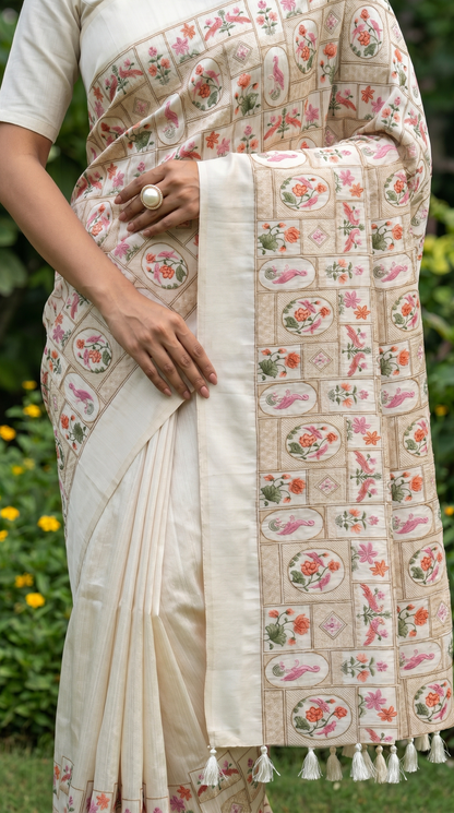 Threadwork Ivory Saree