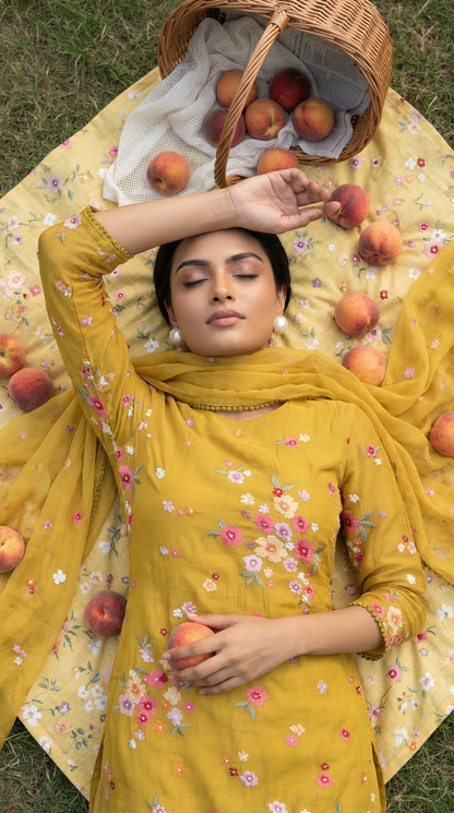Resham Embroidery Mustard Suit Set