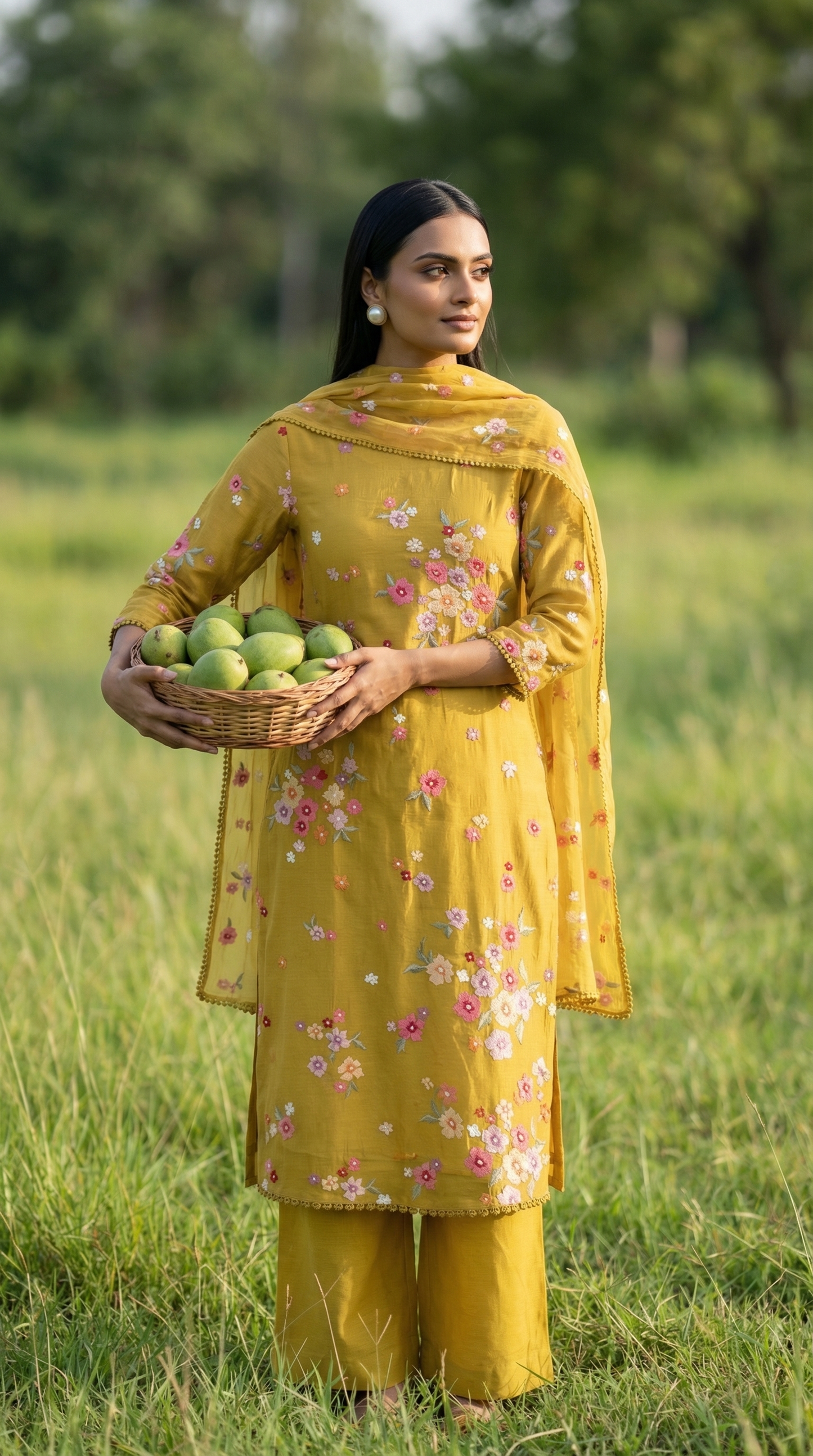 Resham Embroidery Mustard Suit Set