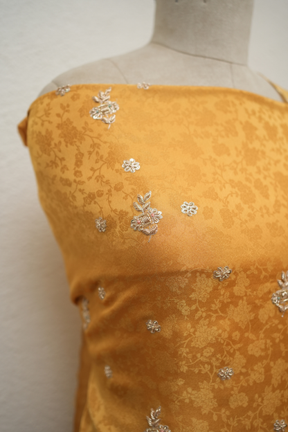 YELLOW JAQUARD TISSUE ZARDOZI KURTA