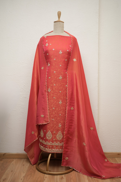 POPPY ORANGE JAQUARD TISSUE ZARDOZI KURTA