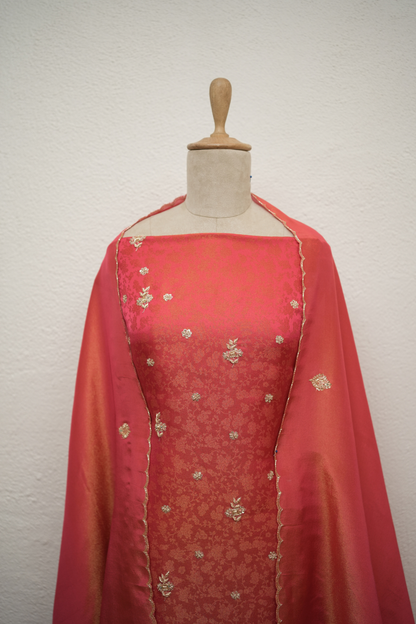 POPPY ORANGE JAQUARD TISSUE ZARDOZI KURTA