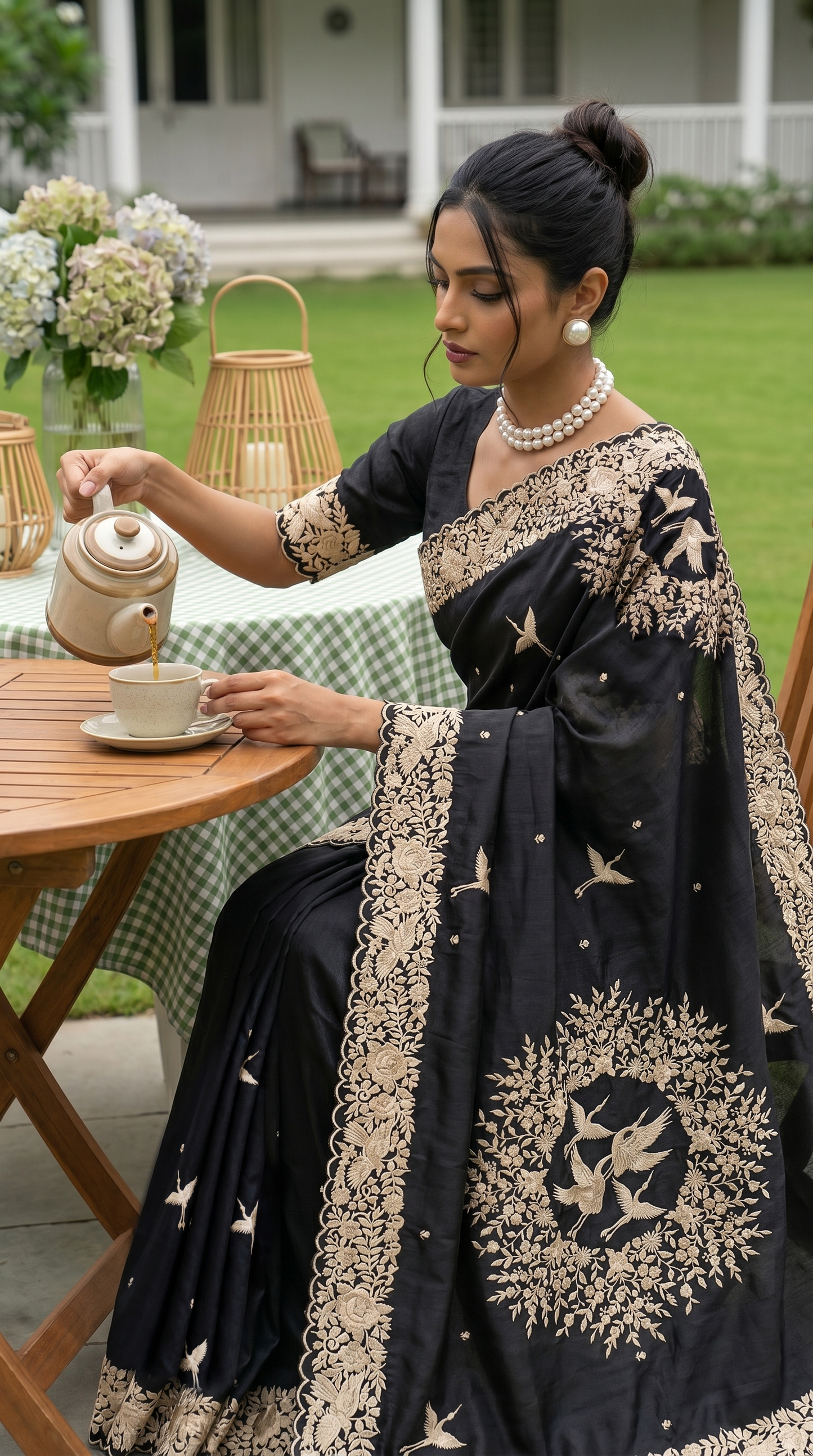 Black Coloured Thread Embroidery Saree
