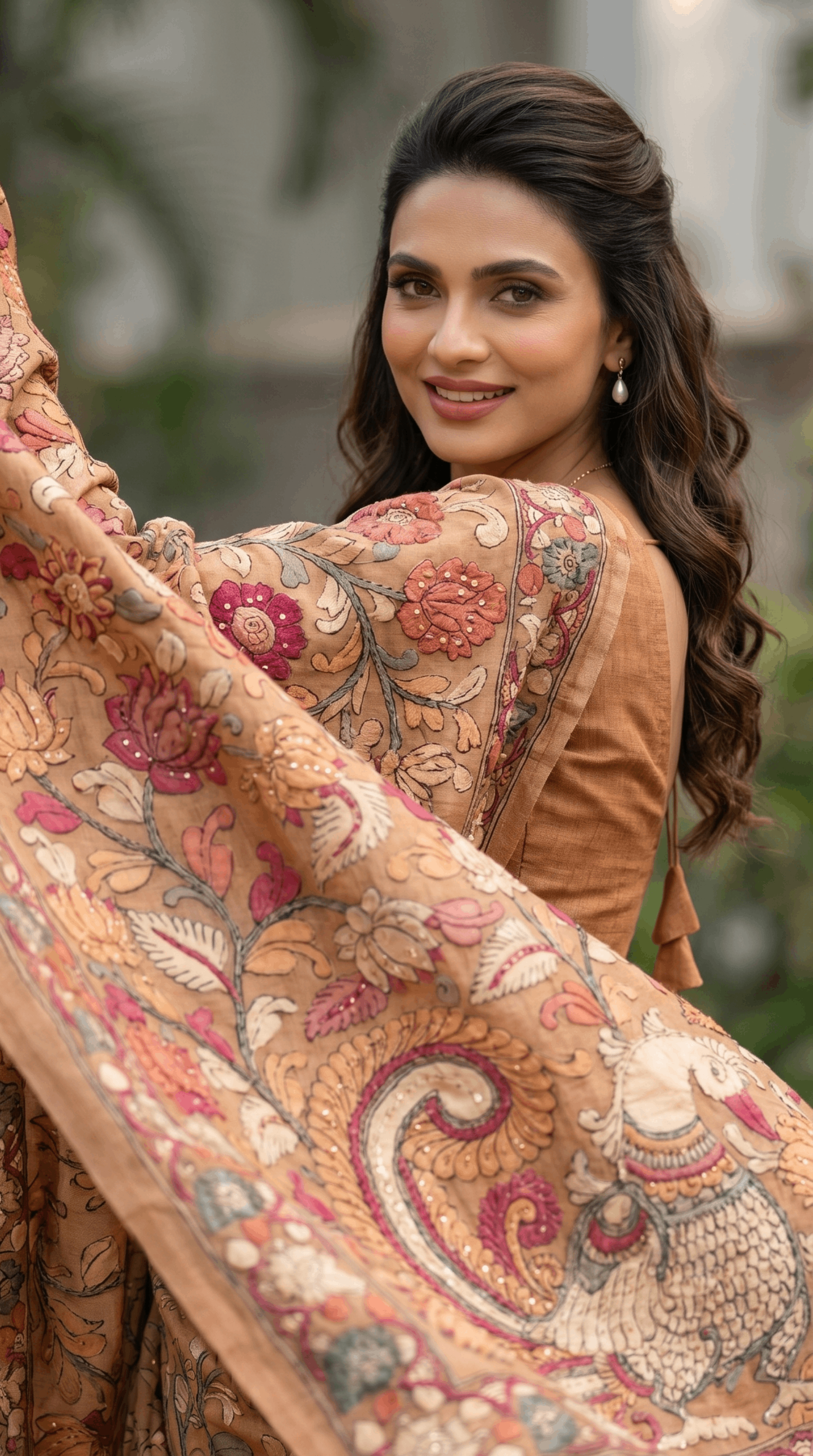 Brick Brown Tussar Silk Saree