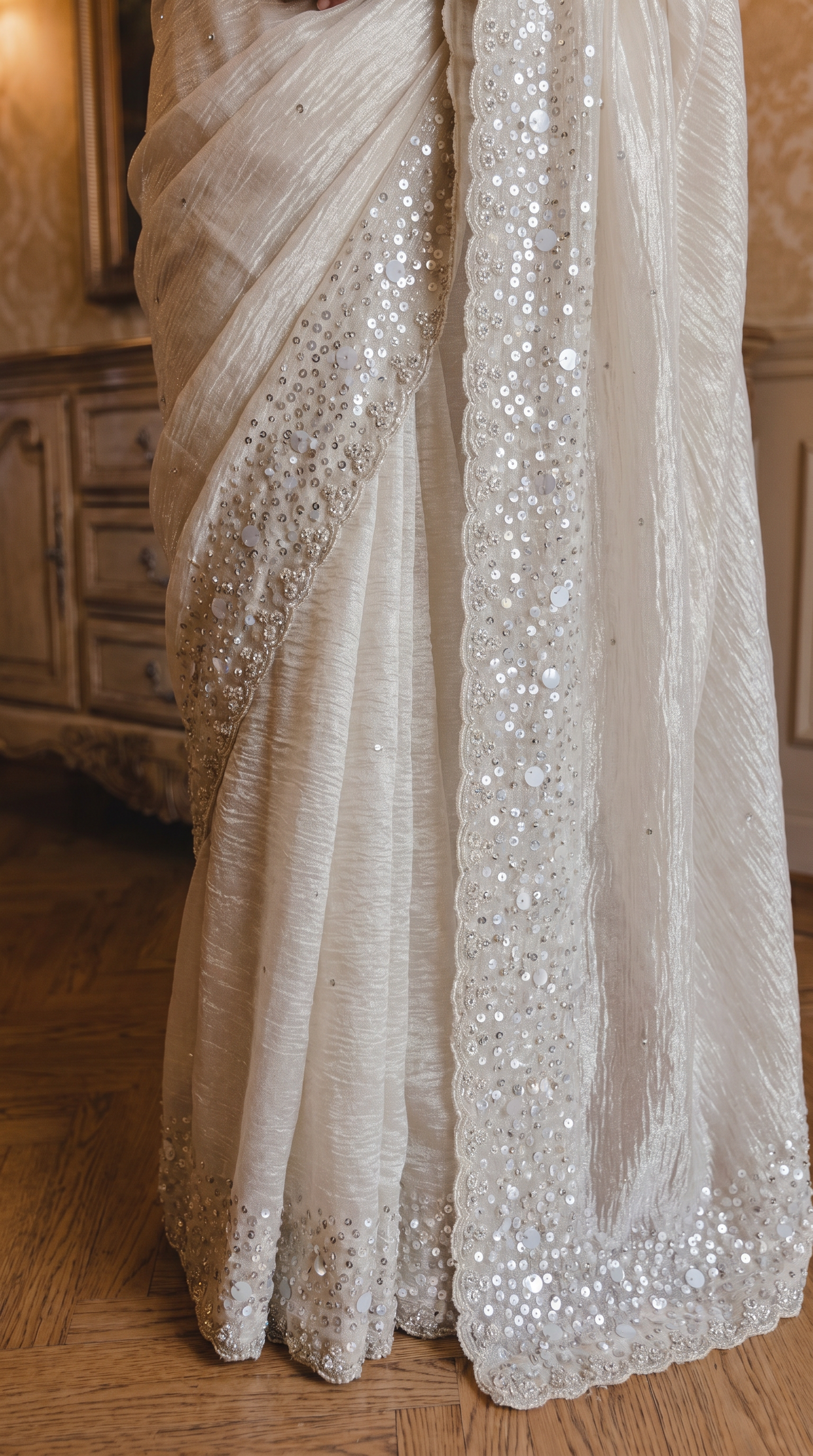 Pristine Ivory Tissue Saree