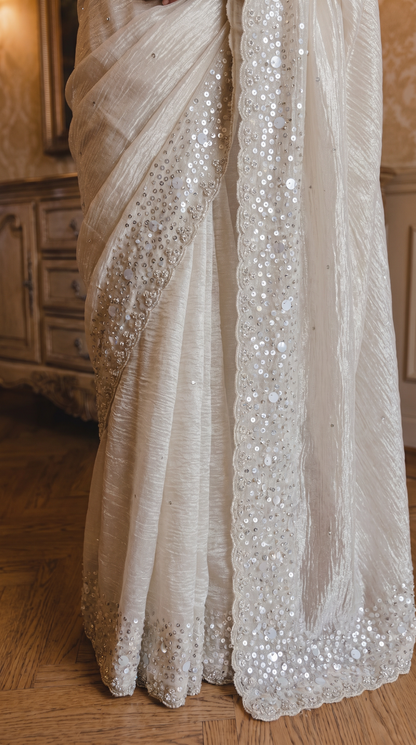 Pristine Ivory Tissue Saree