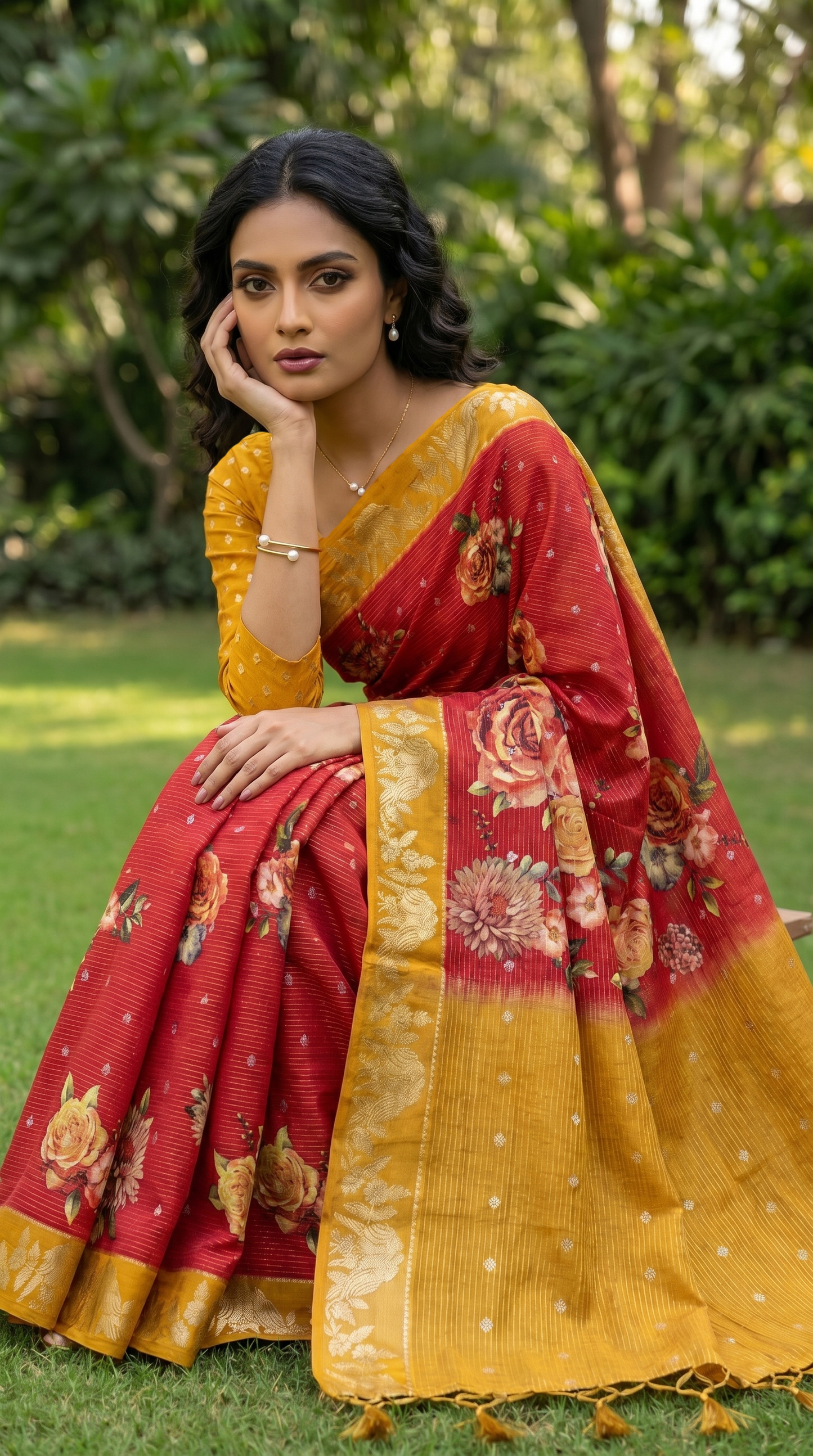 Silk Blend Red Saree