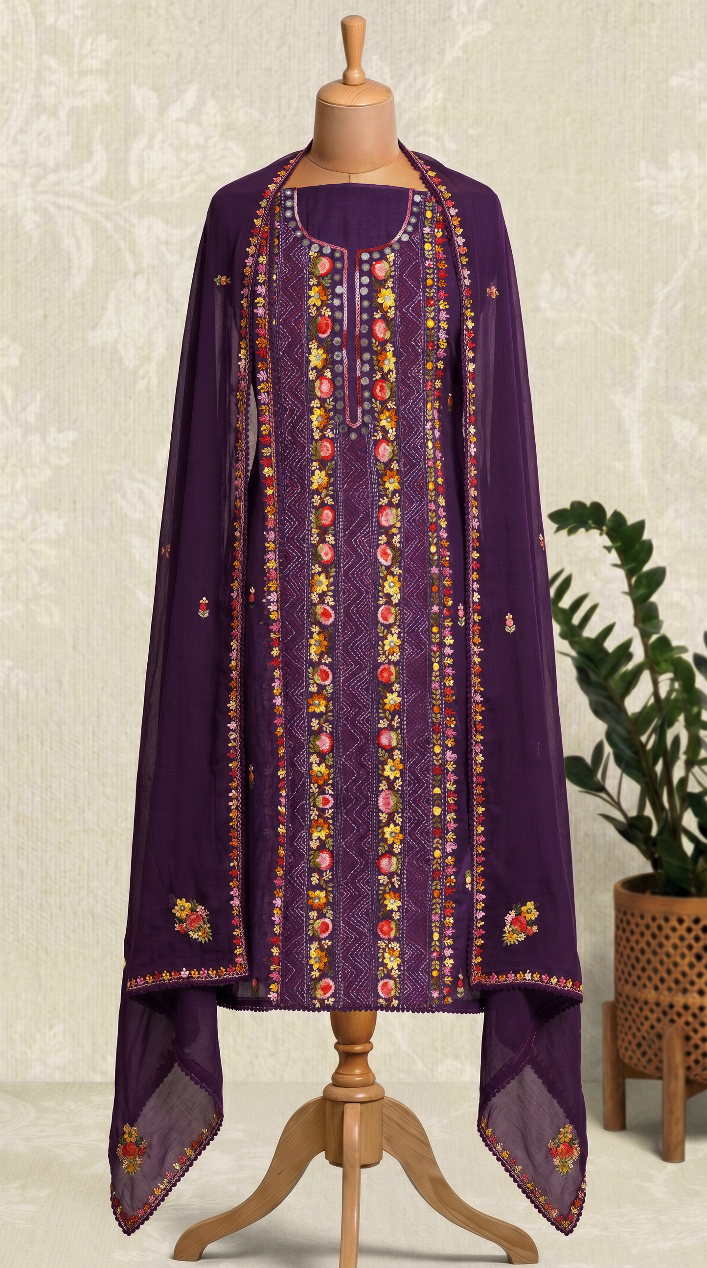 Unstitched Deep Purple mul mul Salwar Suit Piece