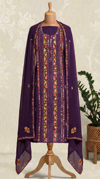 Unstitched Deep Purple mul mul Salwar Suit Piece