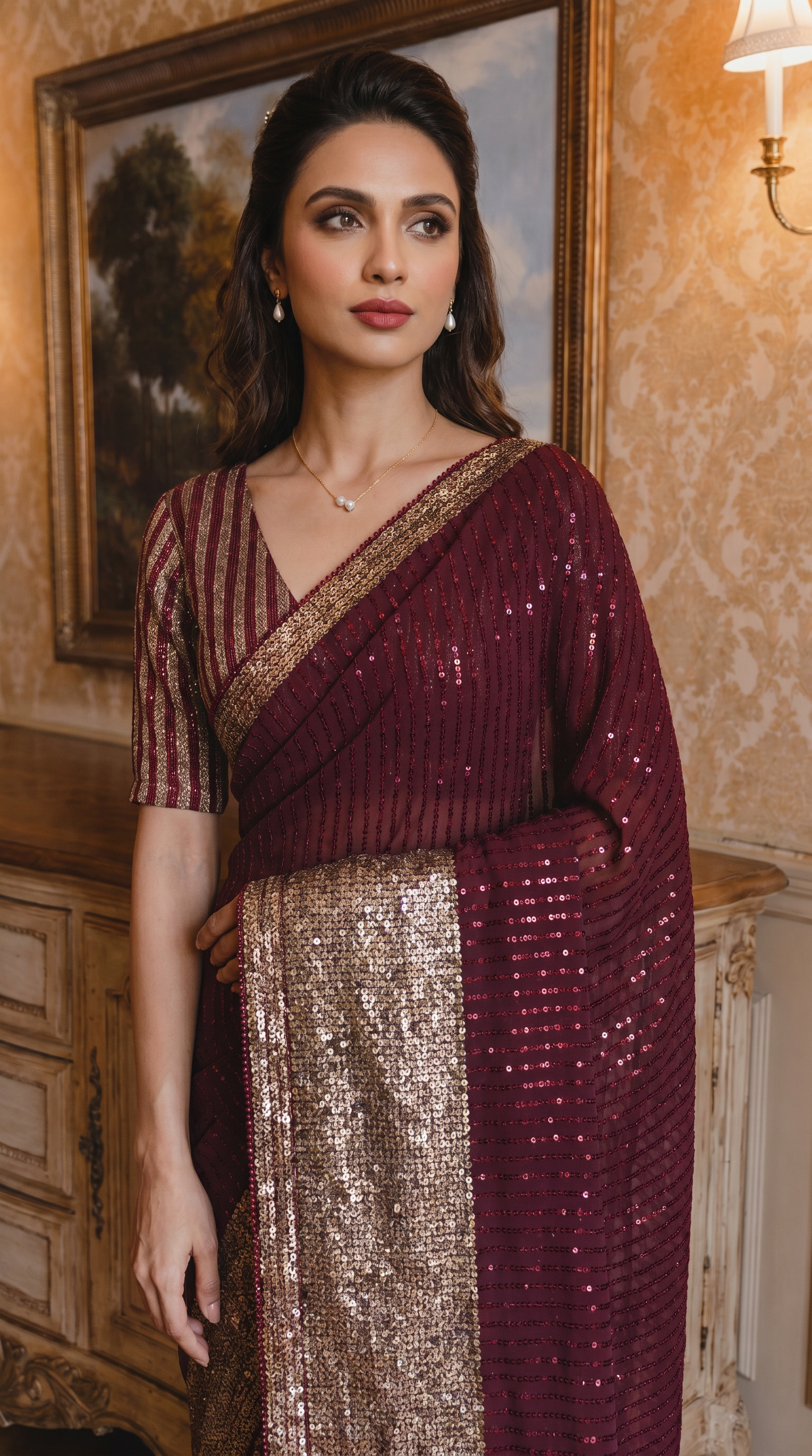 Maroon Georgette Saree