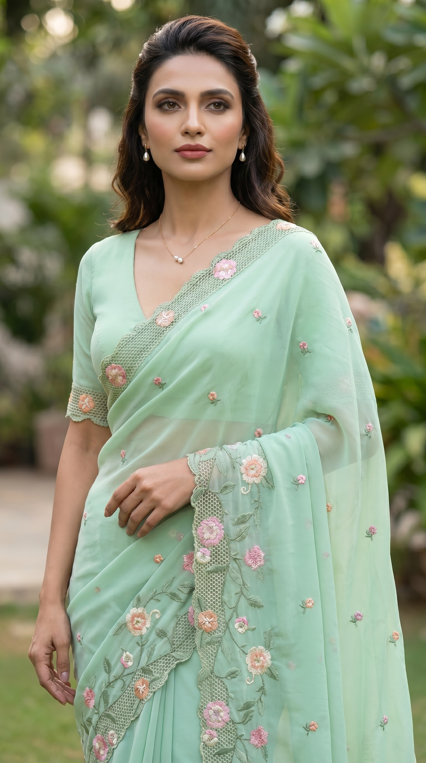 Mint Green Chiffon Saree