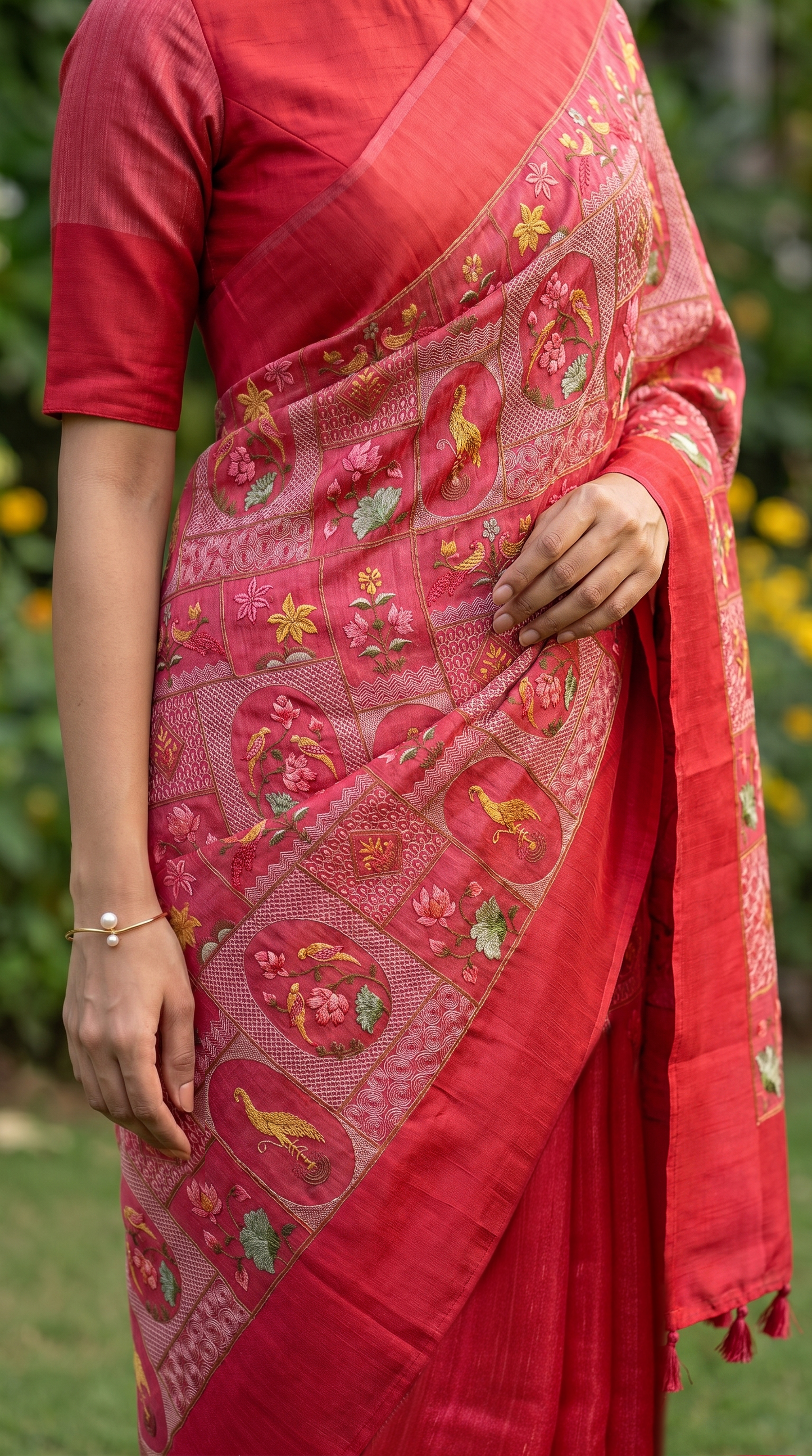 Threadwork Red Saree