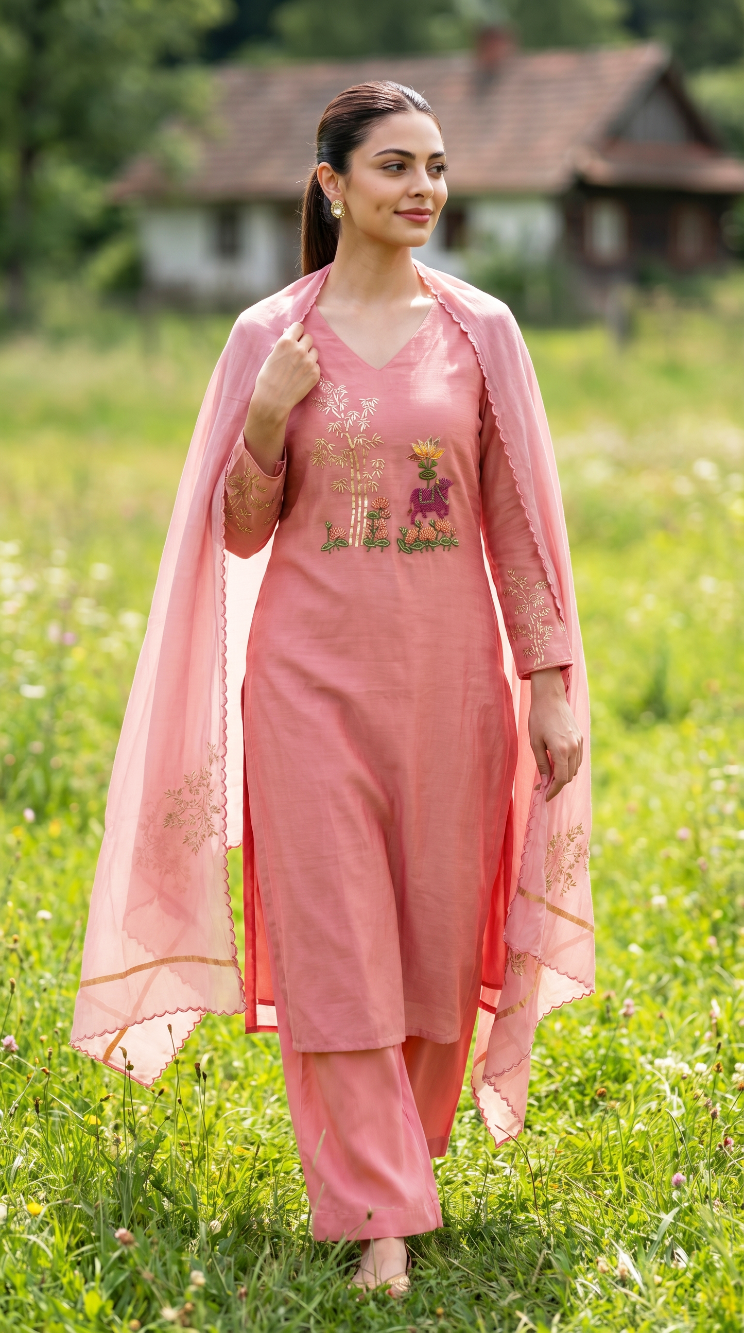 Powder Pink Mul mul Stitched Suit Set