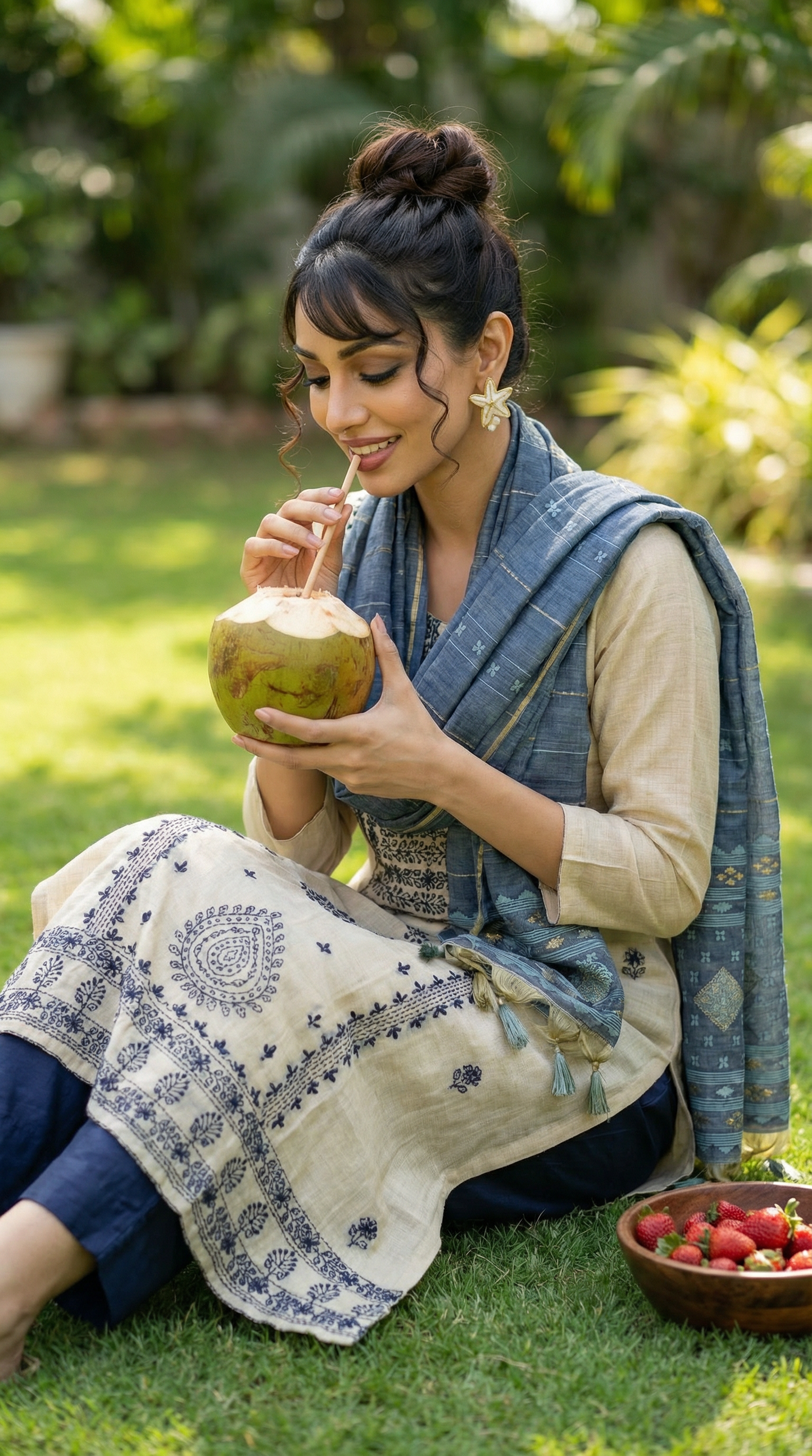 Resham Embroidery Blue Chanderi Stitched Suit Set