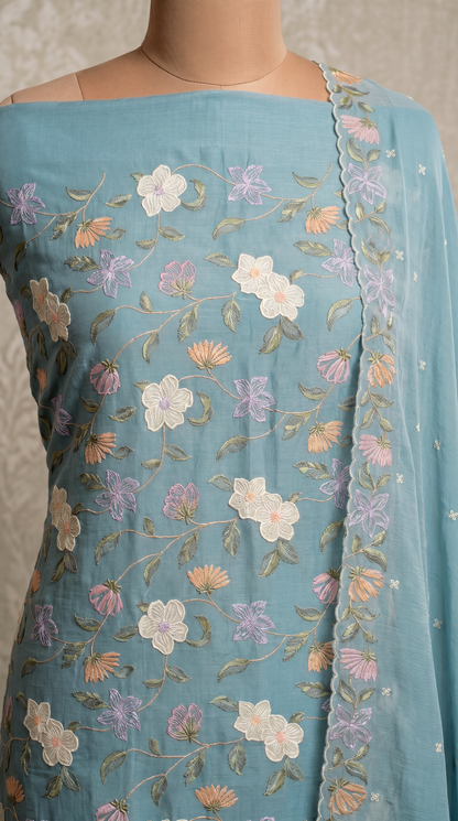 Slate Blue Unstitched Salwar Suit Piece