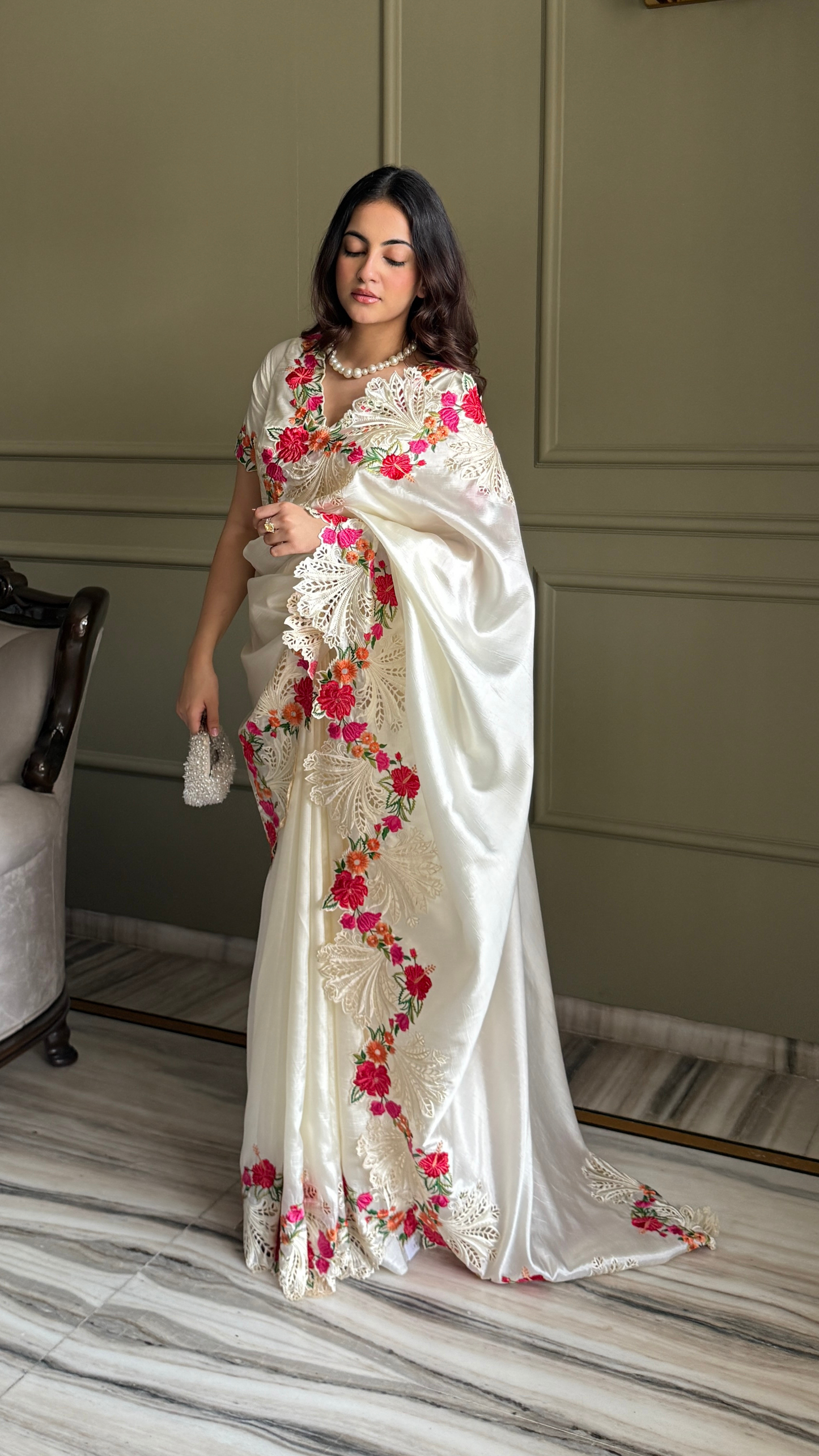 Raw Silk  Ivory Saree