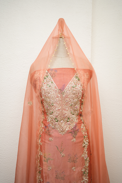 PRINTED TISSUE KURTA WITH ZARDOZI WORK