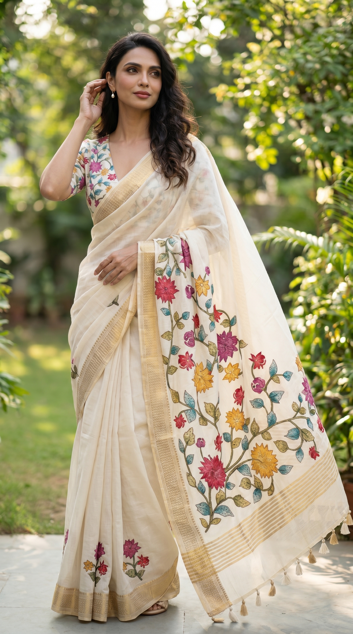 Ivory Tussar Silk Saree