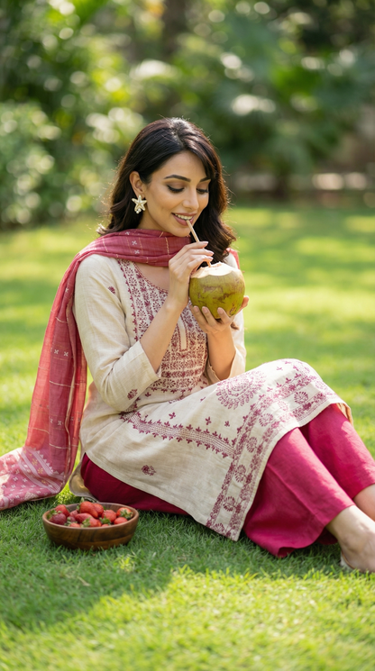 Resham Embroidery Red Coloured Chanderi Stitched Suit Set
