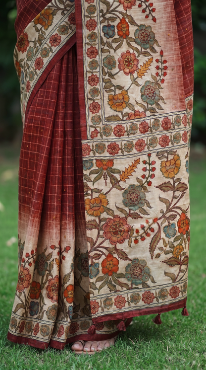 Red  Kalamkari Saree