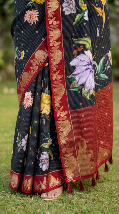 Black Saree With Shimmering Gold