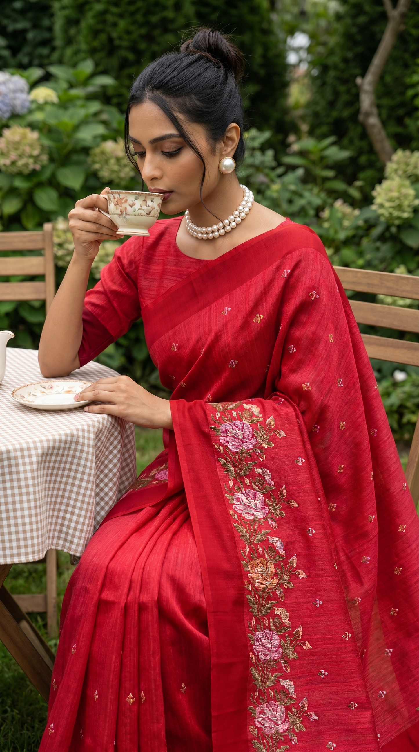 Red Tussar Silk Saree