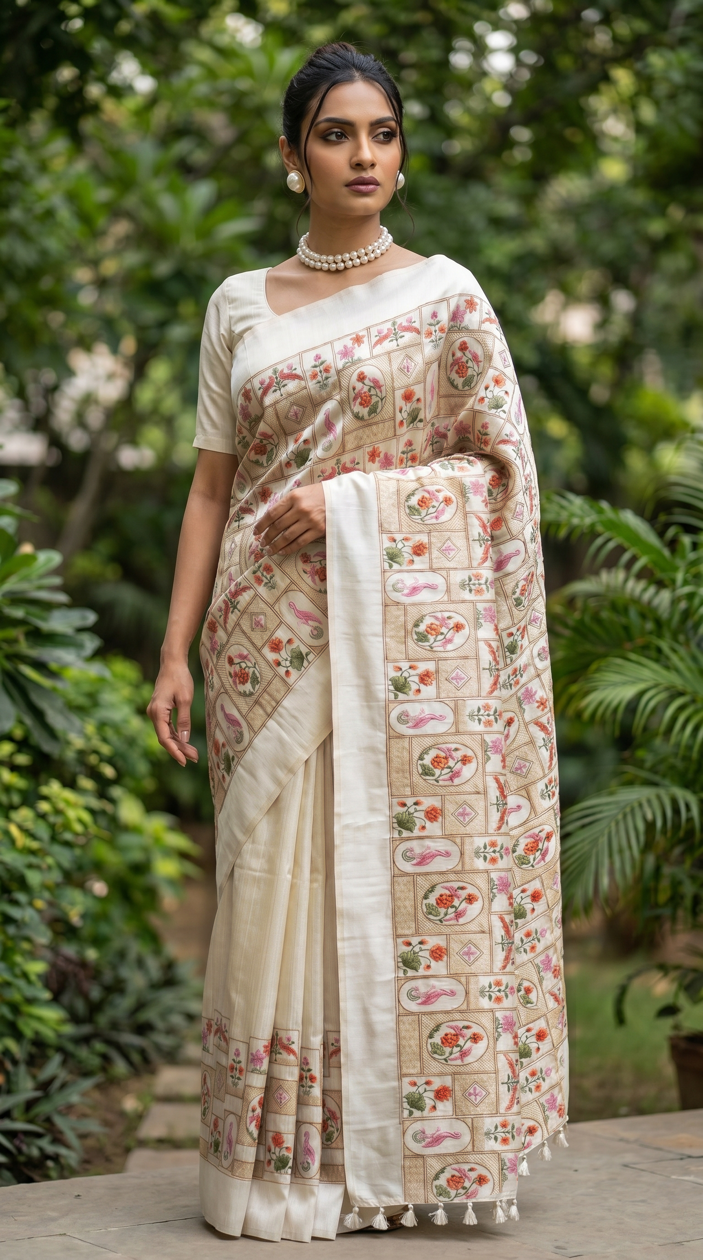 Threadwork Ivory Saree