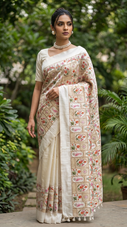 Threadwork Ivory Saree