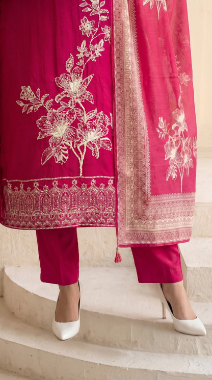 Magenta Colour Three Piece Suit Set