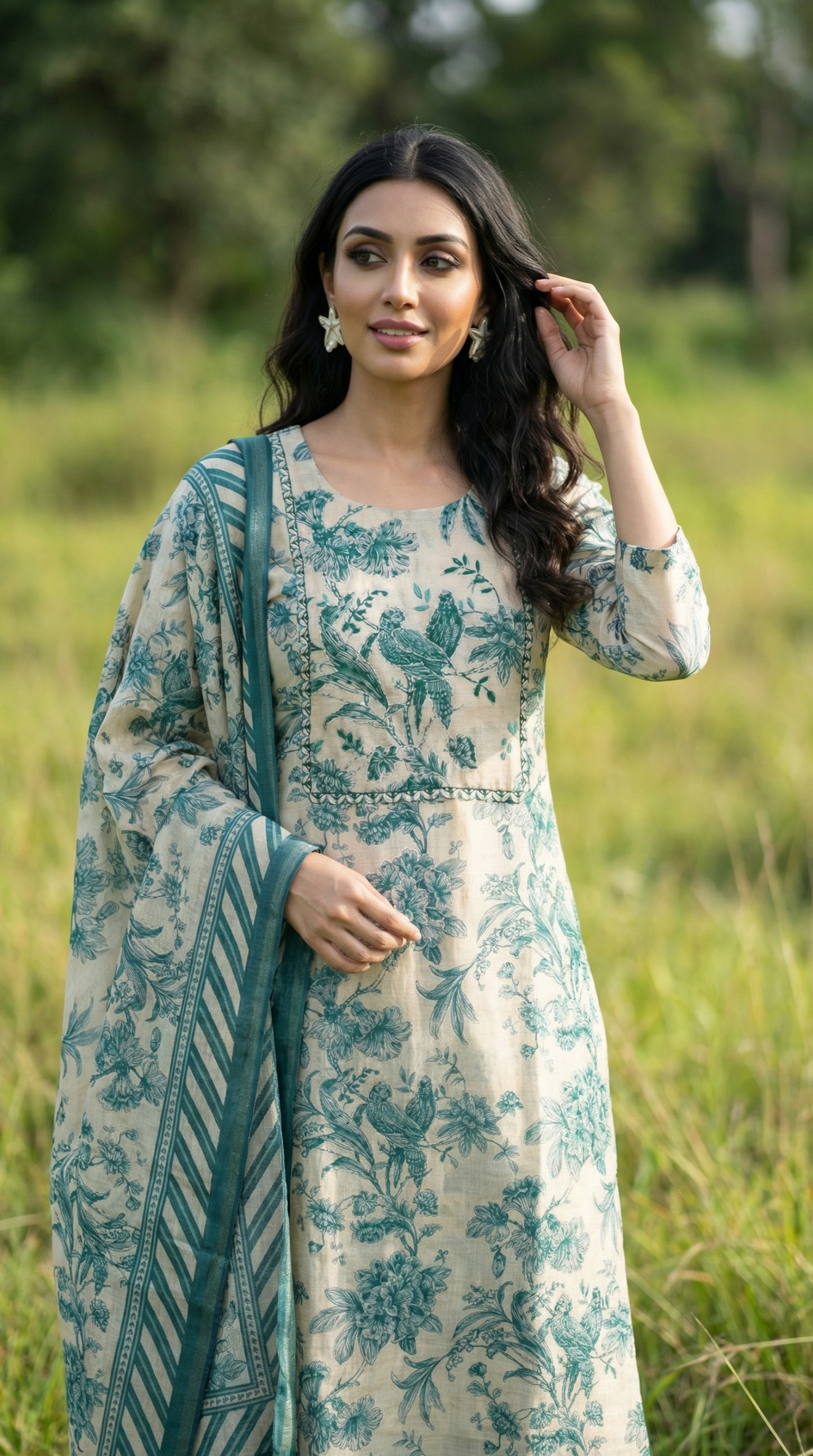 Resham Embroidery Green Chanderi Stitched Suit Set