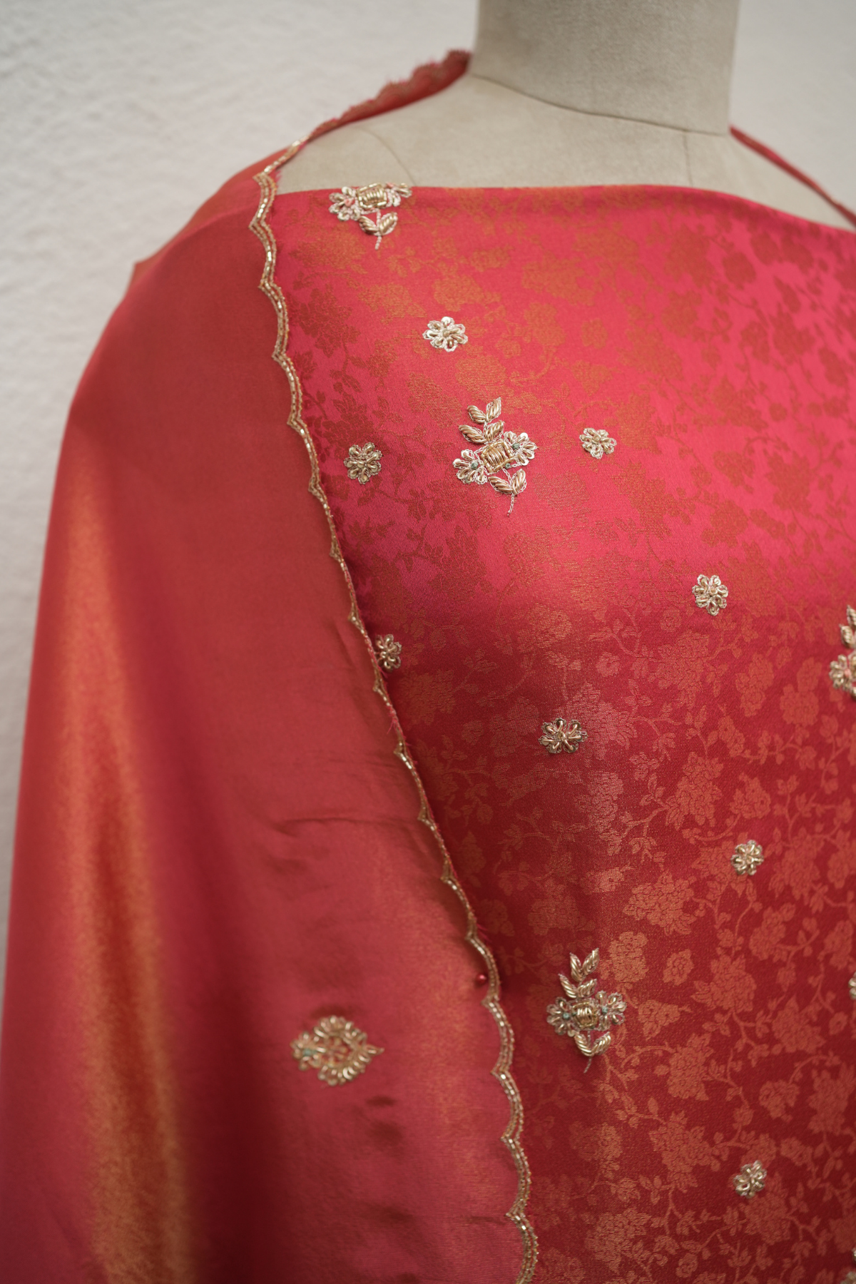 POPPY ORANGE JAQUARD TISSUE ZARDOZI KURTA