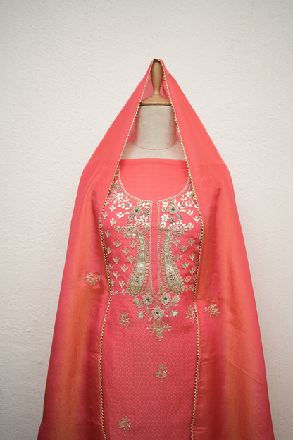 PEACHISH ORANGE JAQUARD TISSUE KURTA