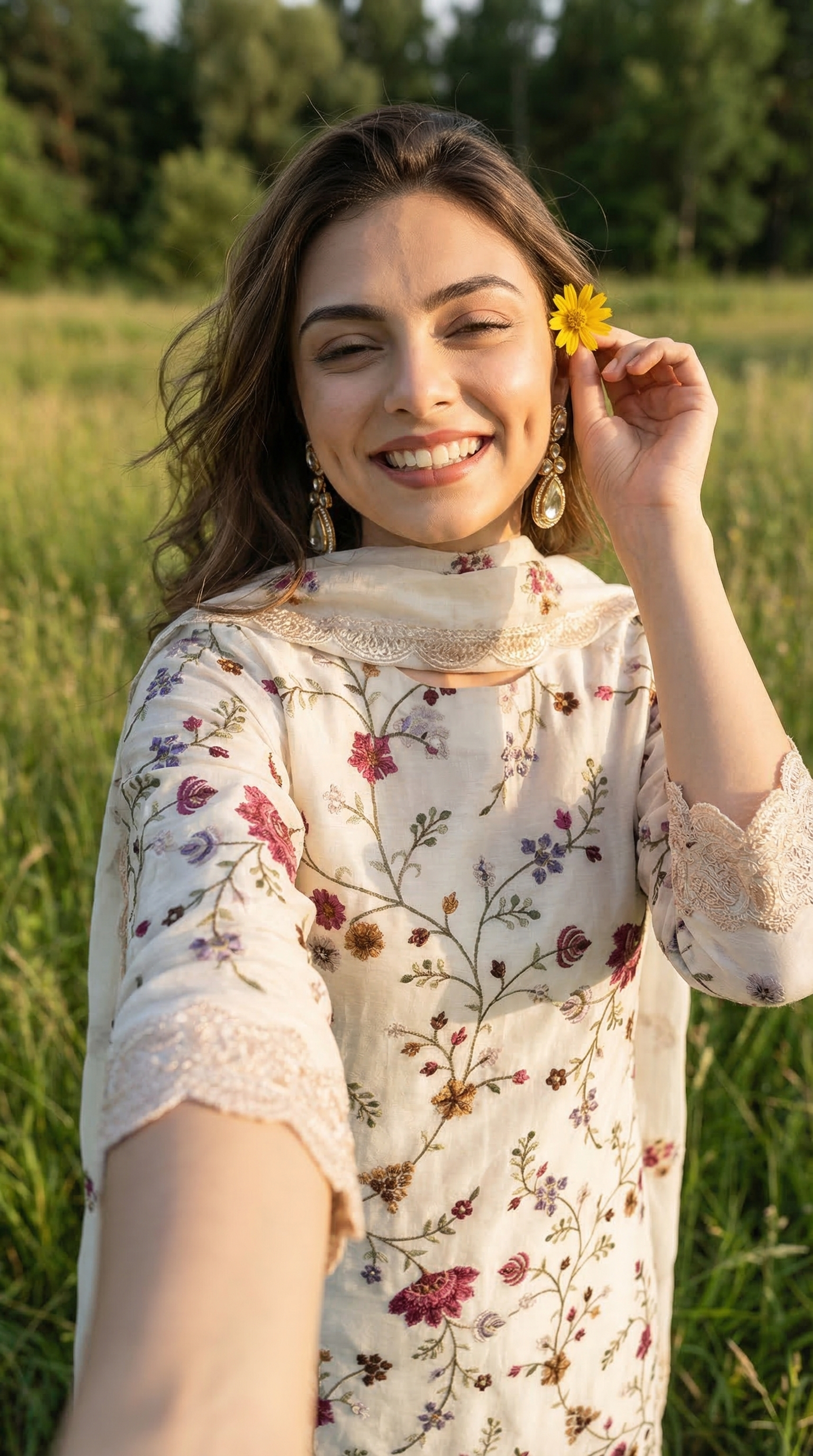 Off White Mul Parsi Embroidered Kurta Set with Pitta Work