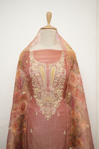 DARK BEIGE CRUSH TISSUE ZARDOZI KURTA