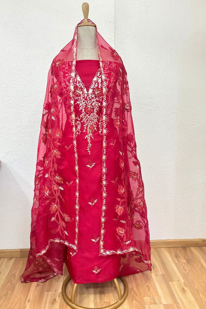 RANI PINK APPLIQUE ORGANZA SUIT