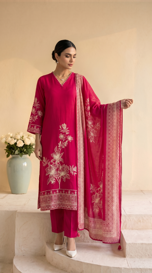Magenta Colour Three Piece Suit Set