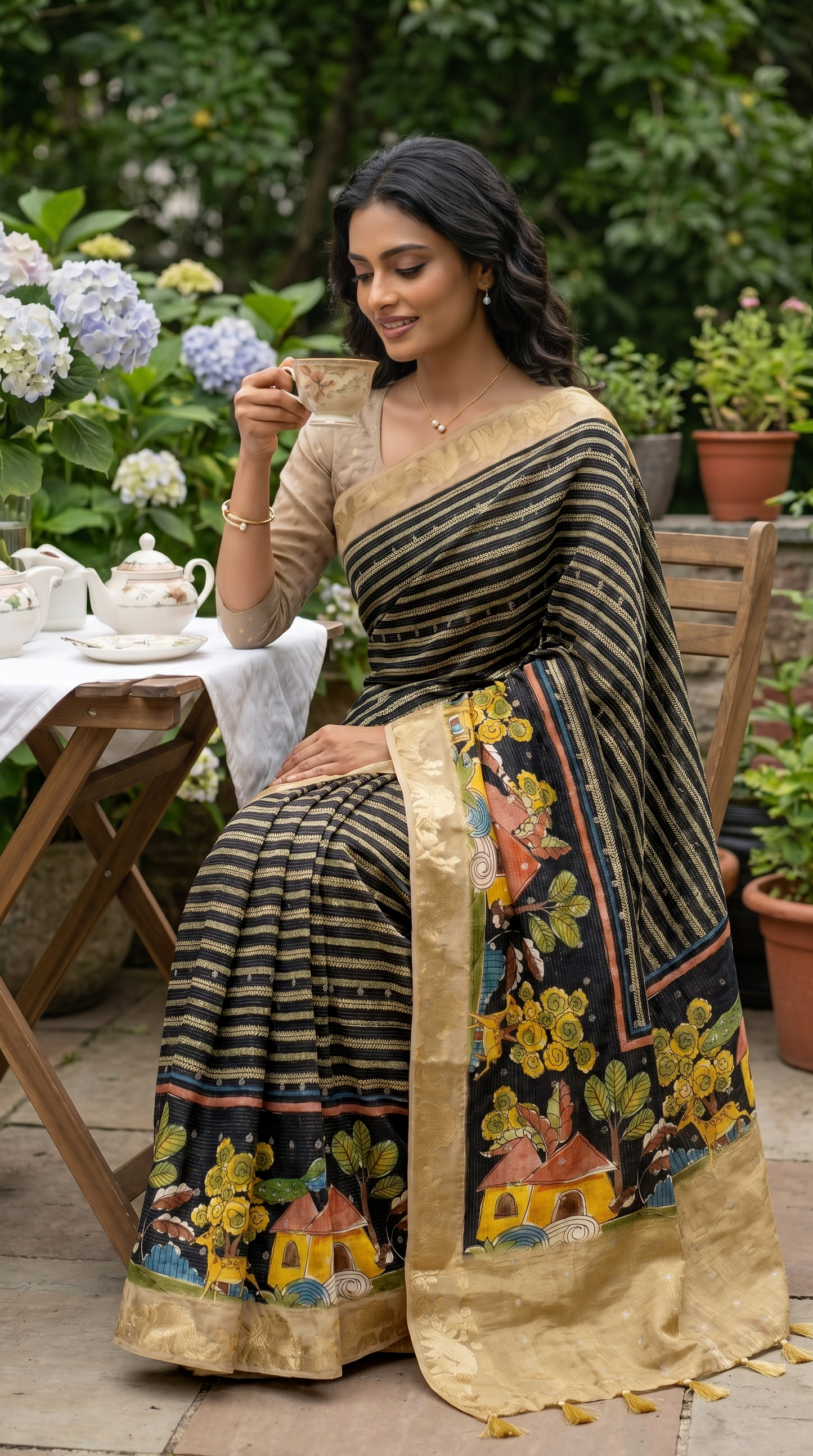 Black Shimmering Gold Saree