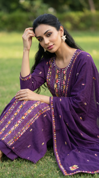Deep Purple Mulmul Suit set