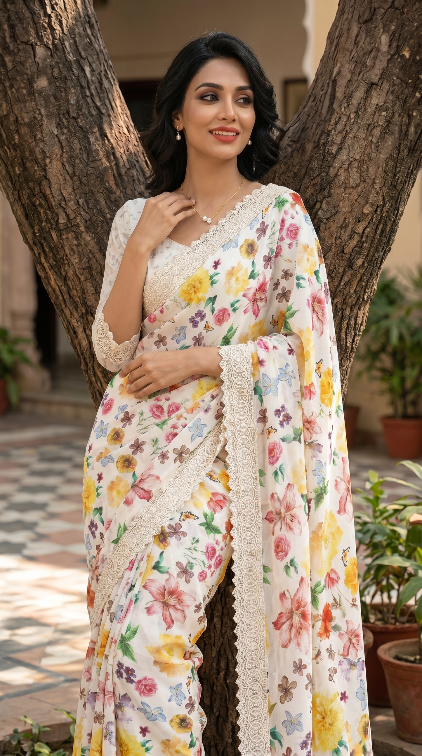 Ivory Georgette Saree