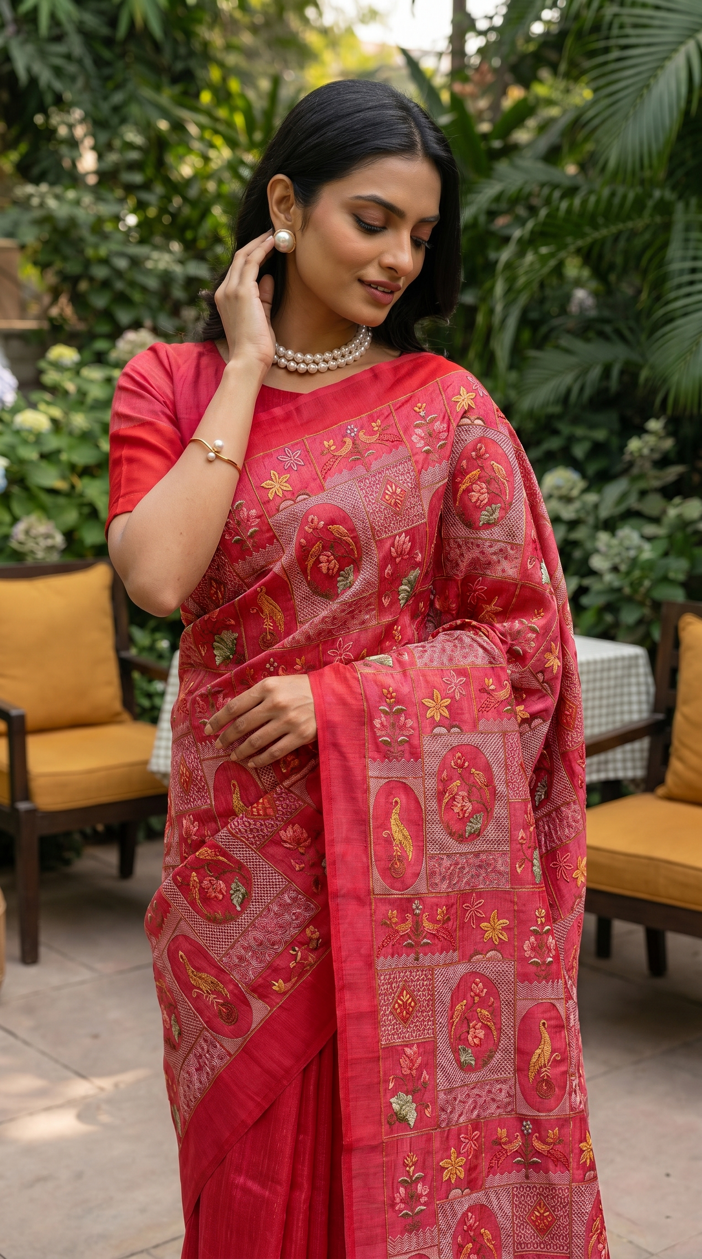 Threadwork Red Saree