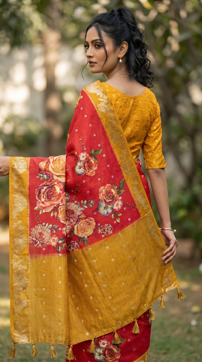 Silk Blend Red Saree