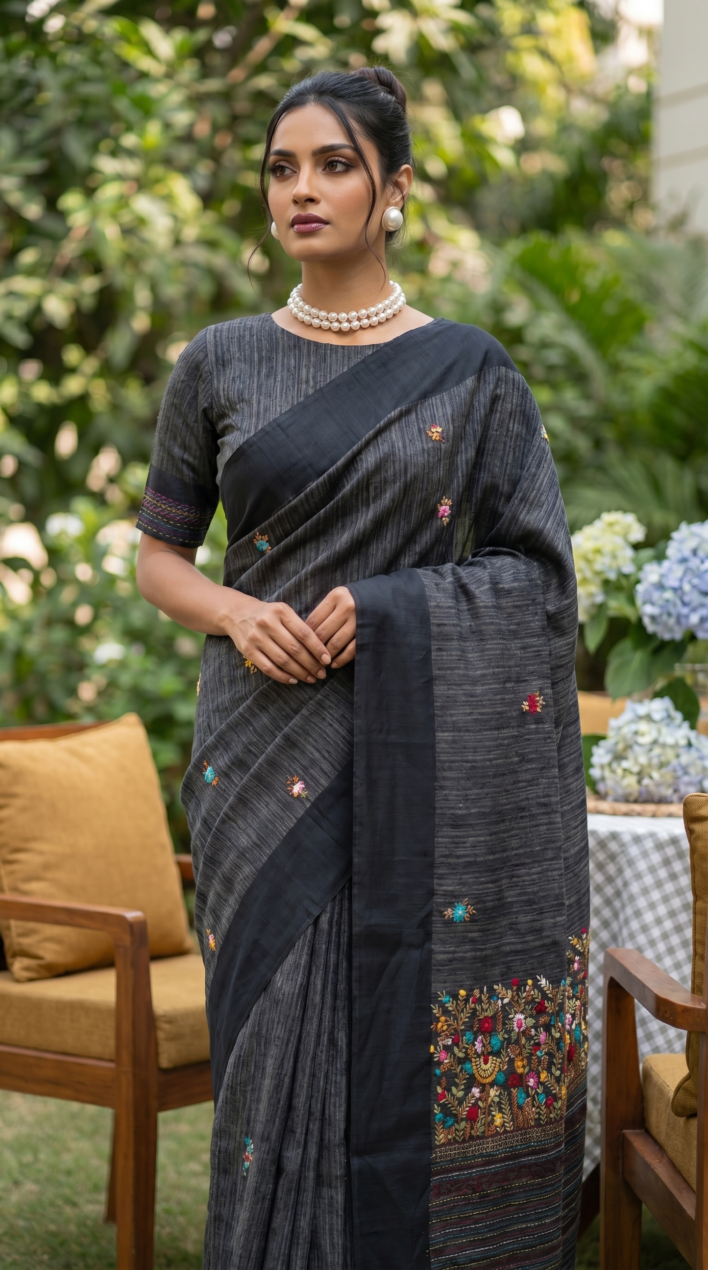 Charcoal Grey Linen Saree